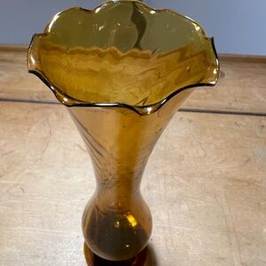Vintage Amber Footed Glass Bud Vase